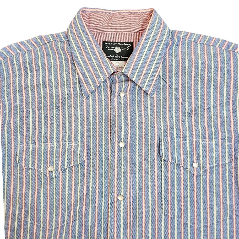 Flying R Ranchwear Shirt Mens L Western Pearl Snap Classic Extra‎ Long Tail USA